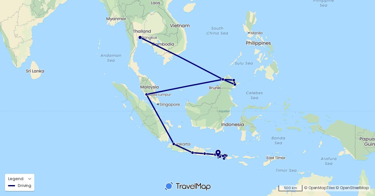 TravelMap itinerary: driving in Indonesia, Malaysia, Thailand (Asia)